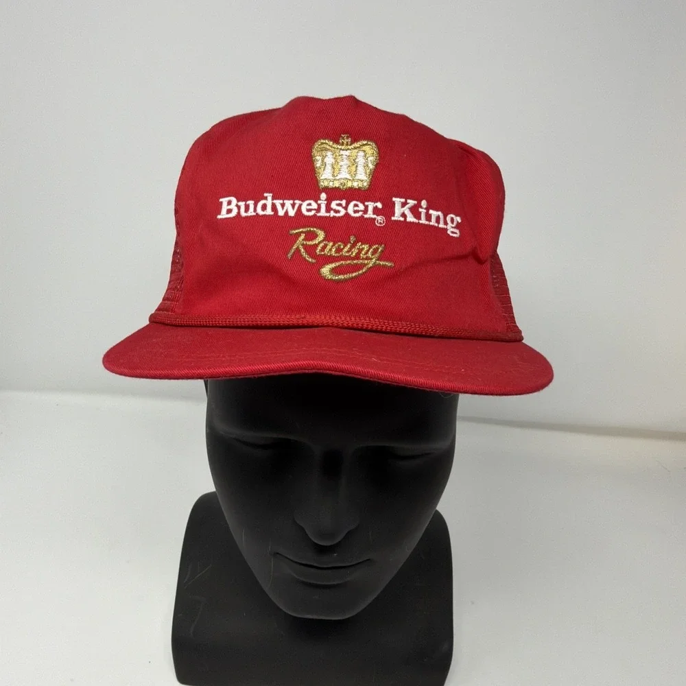 Vintage Budweiser King Racing Trucker Hat Made‎ in USA Rope Snapback Red